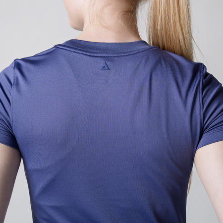 Close up image of the back of a JOOLA Women's Club Short Sleeve Shirt, Purple dusk.