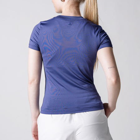 Image of the back of the JOOLA women's club short sleeve shirt, purple dusk.