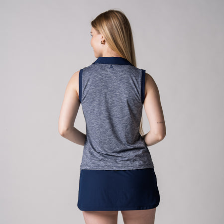 Image of the back of a JOOLA women's club sleeveless polo, navy.