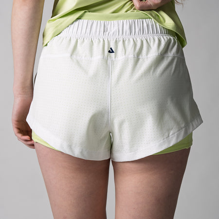 Image of the back of a pair of JOOLA Women's Court 2 in 1 shorts, white.