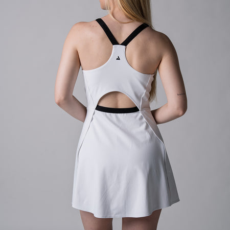 Image of the back of a JOOLA Women's Court Racerback Dress, White.