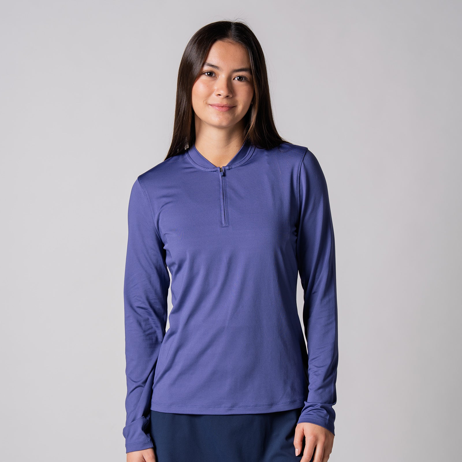 Image of a female model wearing a JOOLA Women's Quarter Zip Pullover, Purple dusk.