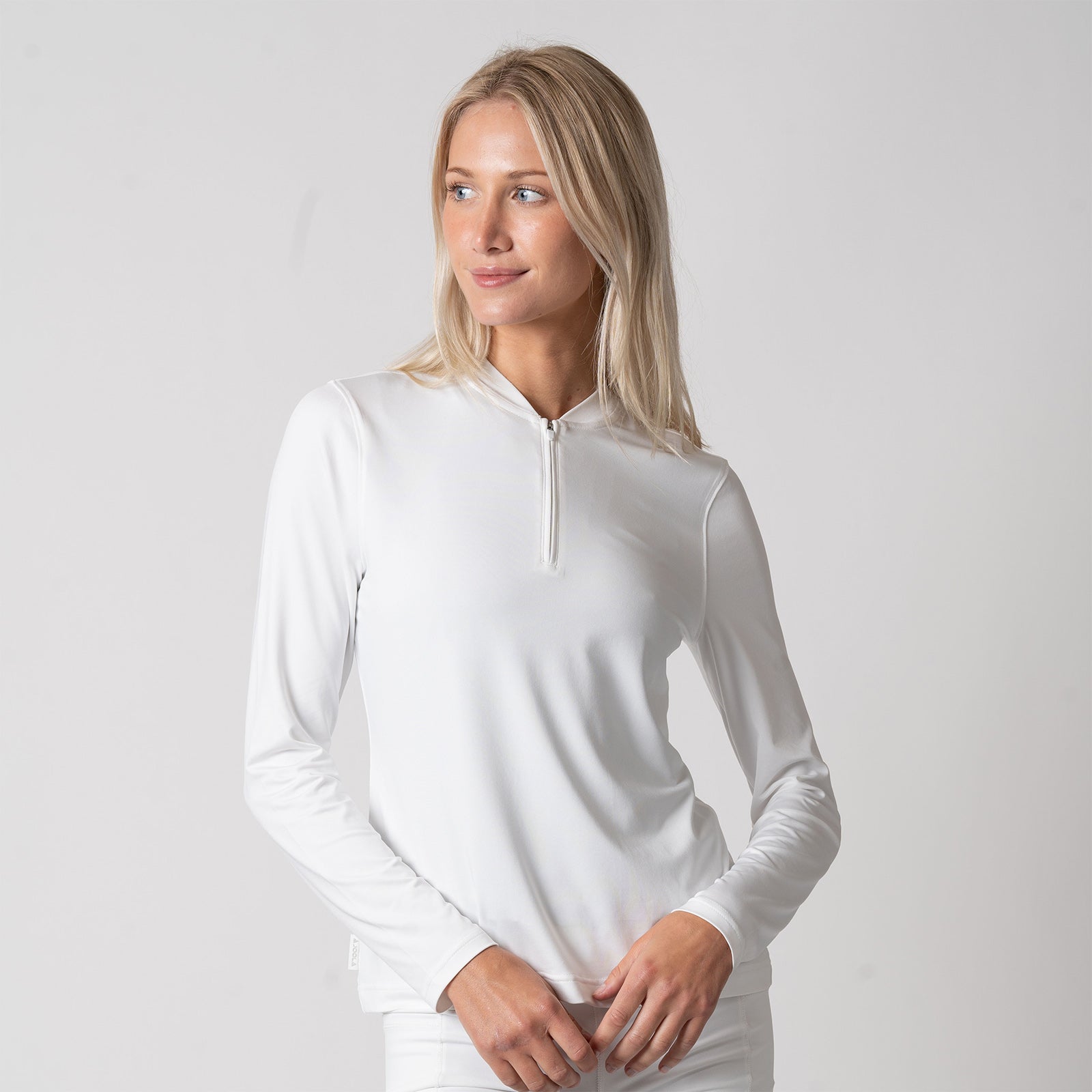 Image of a JOOLA Women's Quarter Zip Pullover, White.