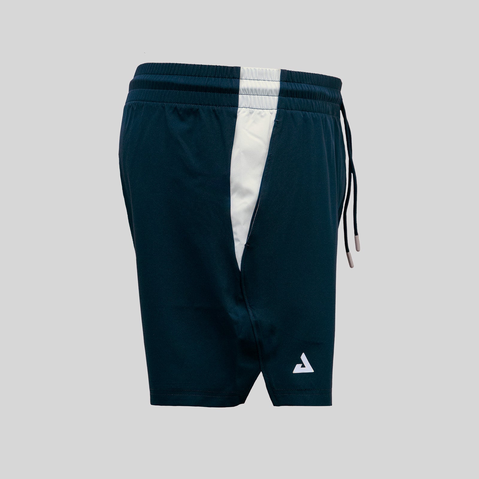White background, image of a pair of JOOLA Men's Table Tennis shorts, blue and white colorway.