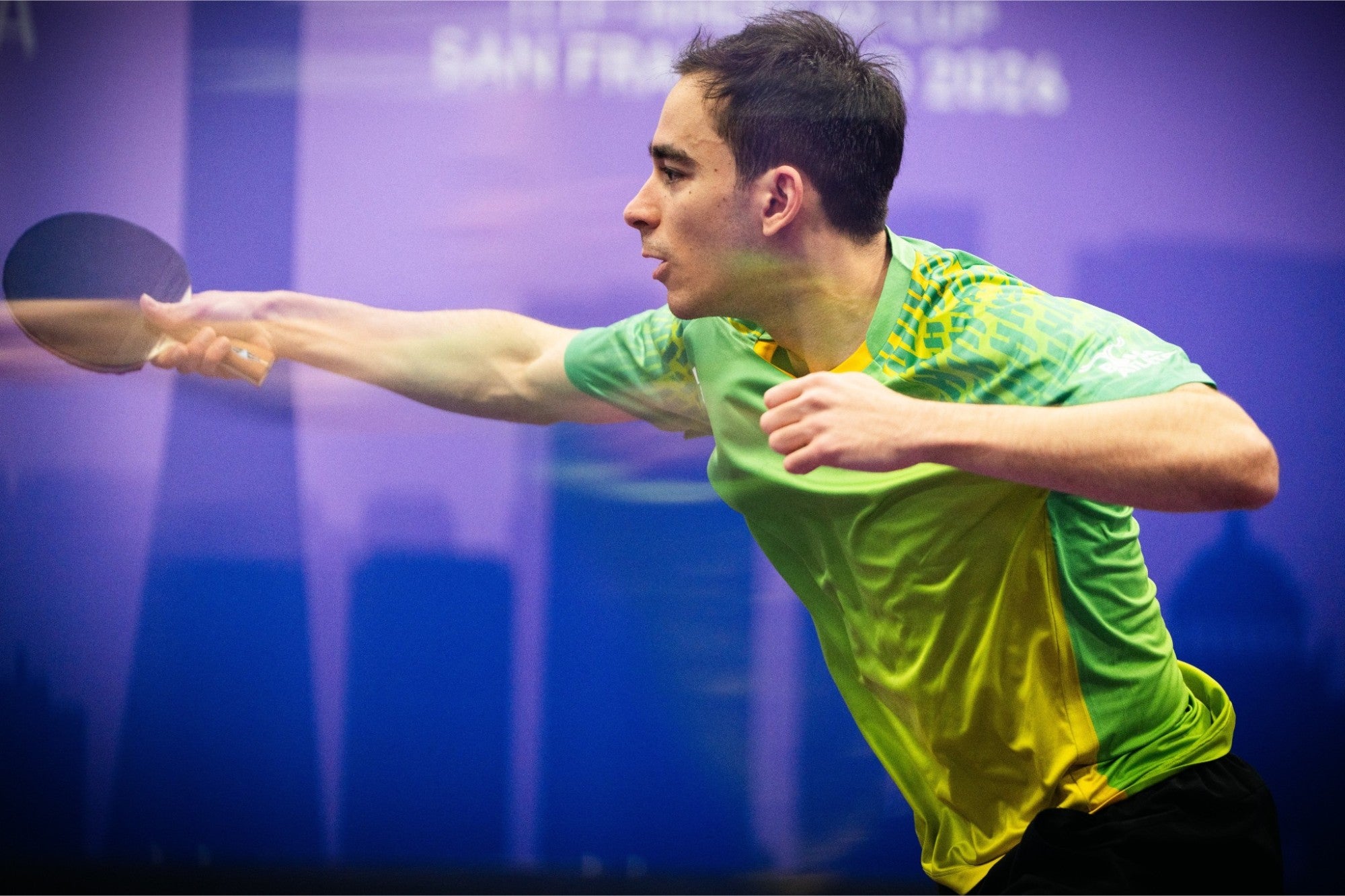 JOOLA Table Tennis pro Hugo Calderano playing table tennis.
