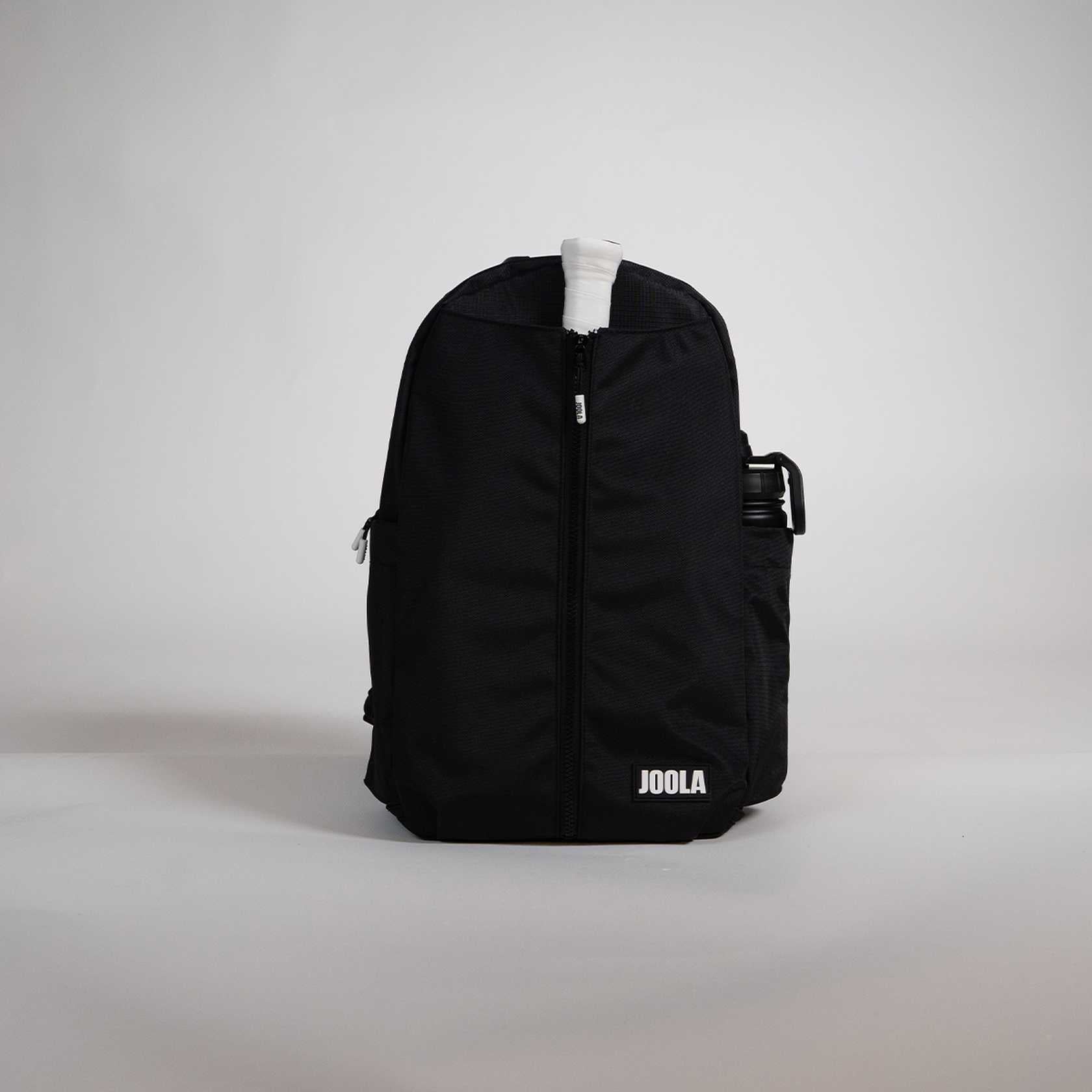 Black backpack with 'JOOLA' branding on a light gray background.