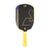White background, product image of the JOOLA Agassi Edge Heat Vision pickleball paddle, yellow handle and purple and yellow colorway.