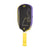 White background, product image of the JOOLA Agassi Edge Heat Vision pickleball paddle, yellow handle and purple and yellow colorway.