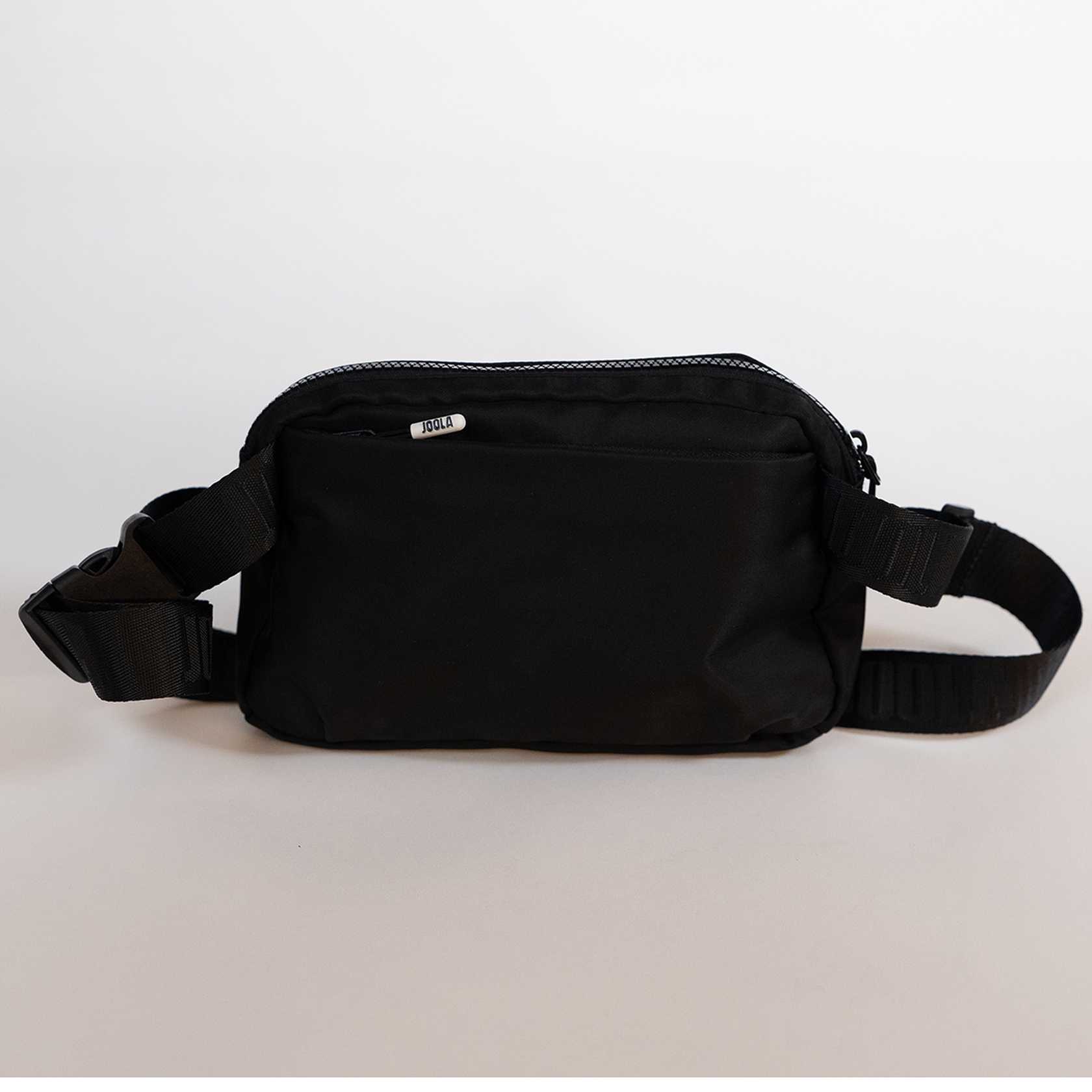 Black waist bag on a white background.
