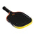 White background, Orange and Yellow gradiant edge guard on the JOOLA 3S Dual Scorpeus Pickleball Paddle.