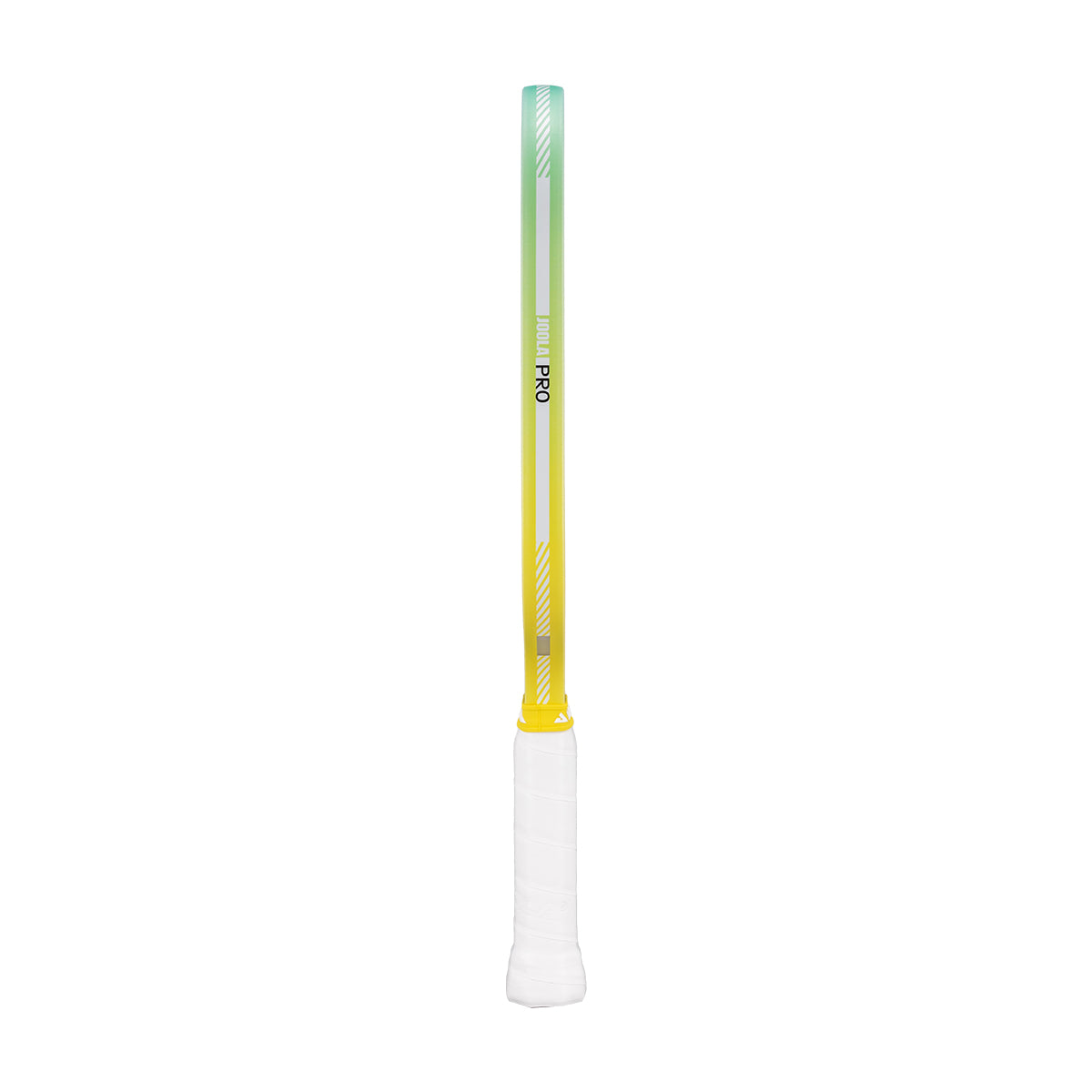 Pickleball paddle with gradient yellow to green handle on a white background.