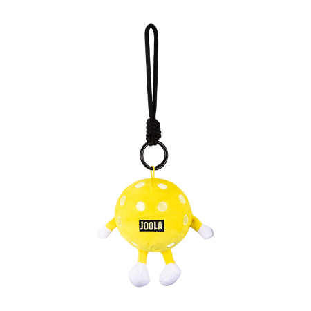Image of the back of a JOOLA Pickleball plushie hanging from a loop.