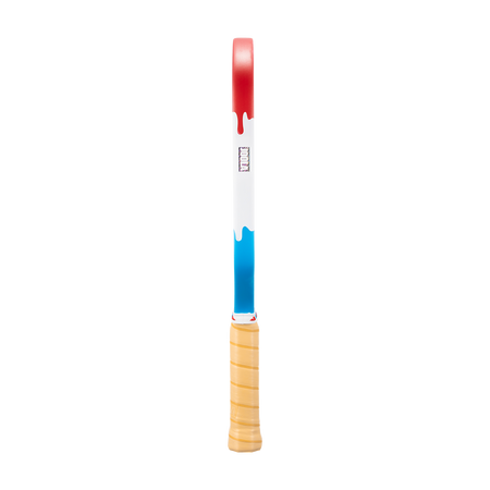 Image showing the drippy red, white and blue edge guard on the JOOLA Hyperion Pro V Rally Rocket.
