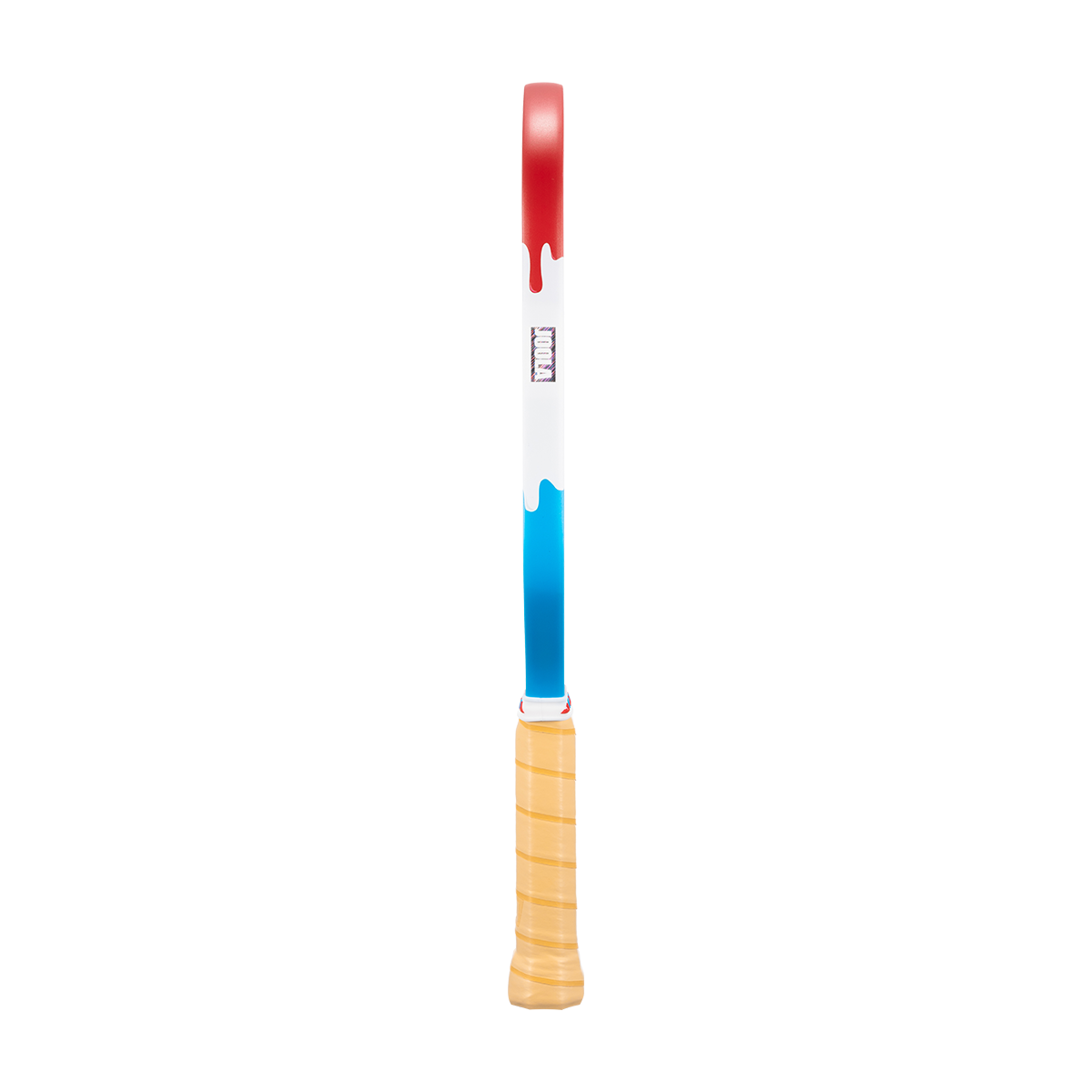 Image showing the drippy red, white and blue edge guard on the JOOLA Hyperion Pro V Rally Rocket.
