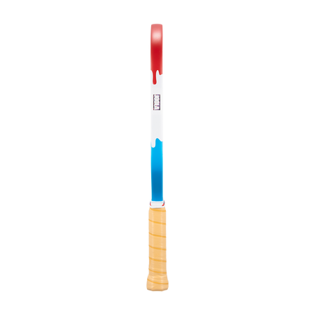 Image showing the drippy red, white and blue edge guard on the JOOLA Hyperion Pro V Rally Rocket.