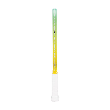 Gradient-colored pickleball paddle racket handle with a brand logo on a white background.