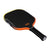 White background, Orange and Yellow gradiant edge guard on the JOOLA 3S Dual Scorpeus Pickleball Paddle.