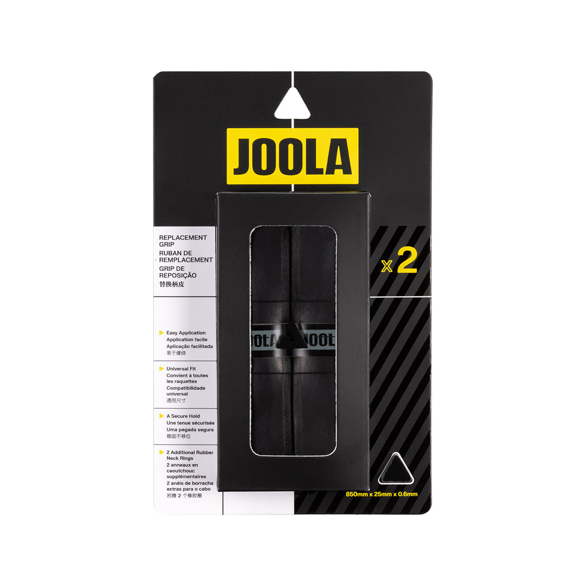 White background, Image of a two pack of JOOLA Feel-Tec replacement grip in black.