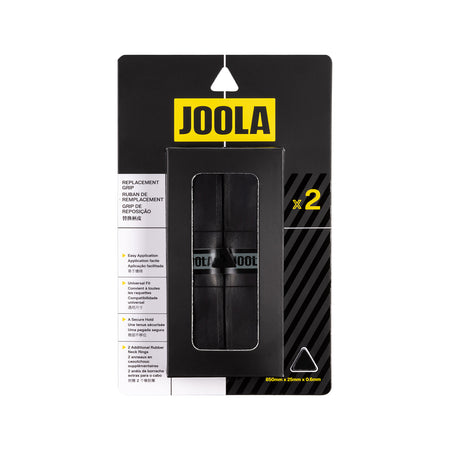 White background, Image of a two pack of JOOLA Feel-Tec replacement grip in black.