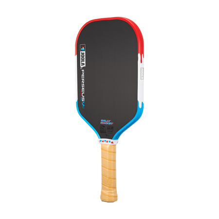 Product image of the Perseus Pro V Rally Rocket pickleball paddle, red, white and blue edge guard.