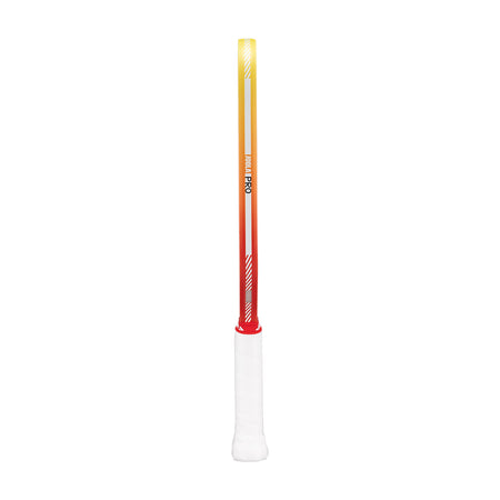 White background, JOOLA Pro IV pickleball paddle with edge guard gradient of yellow and orange.
