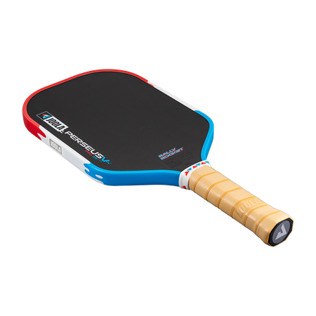 Image of the JOOLA Perseus Pro V Rally Rocket pickleball paddle, red, white and blue colorway.