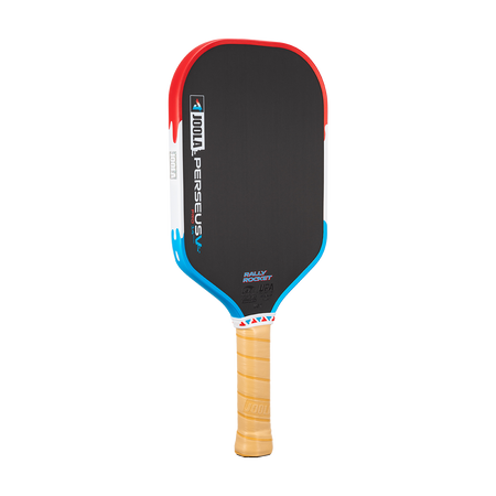 Product image of the Perseus Pro V Rally Rocket pickleball paddle, red, white and blue edge guard.