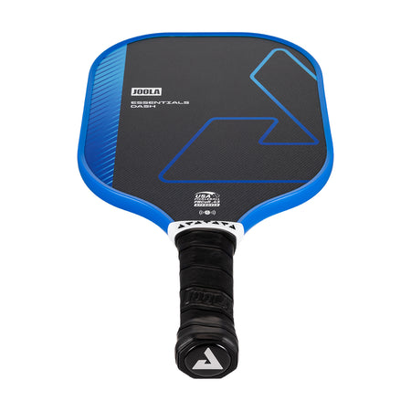 White background, product image of a blue JOOLA Essentials Dash pickleball paddle with a black logo.