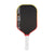 Pickleball paddle with black face, red border, and white handle on a white background