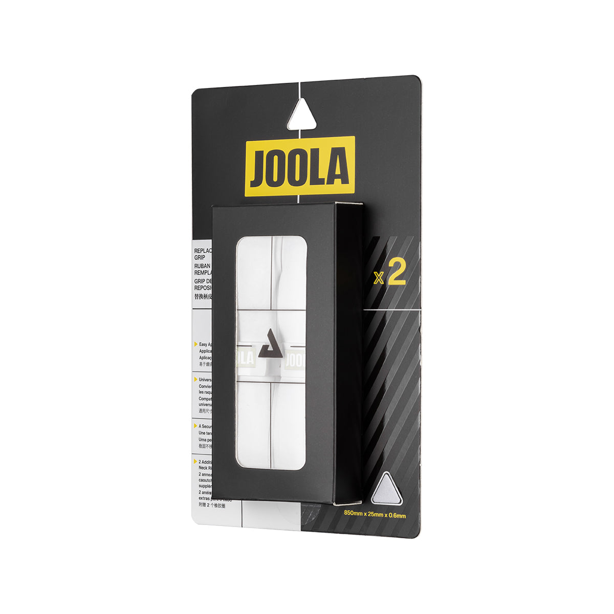 White background, angled view of a 2 pack package of JOOLA feel-tec pure grip in white.