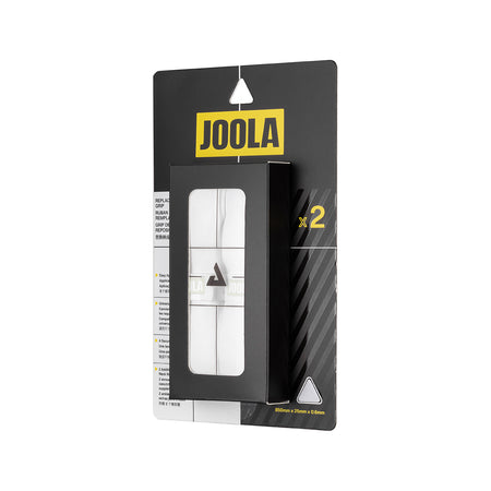 White background, angled view of a 2 pack package of JOOLA feel-tec pure grip in white.
