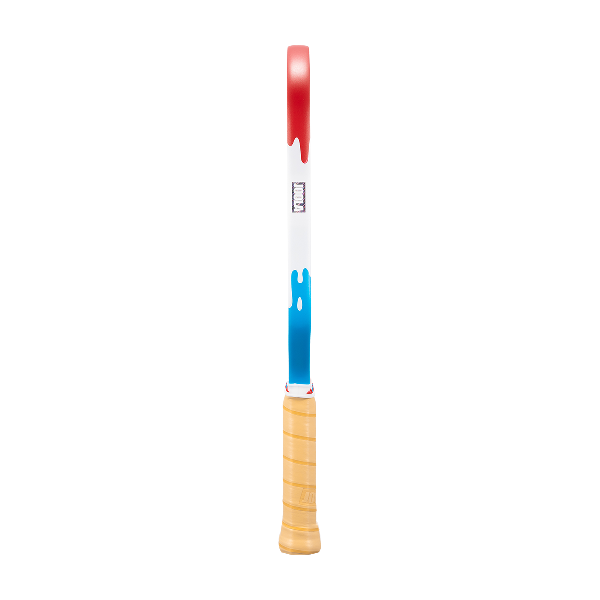 Image showing the drippy red, white and blue edge guard on the JOOLA Hyperion Pro V Rally Rocket.