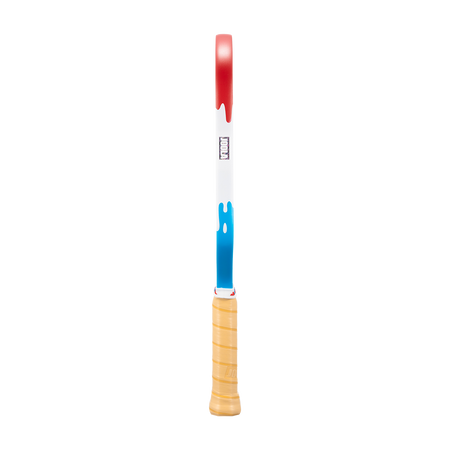 Image showing the drippy red, white and blue edge guard on the JOOLA Hyperion Pro V Rally Rocket.