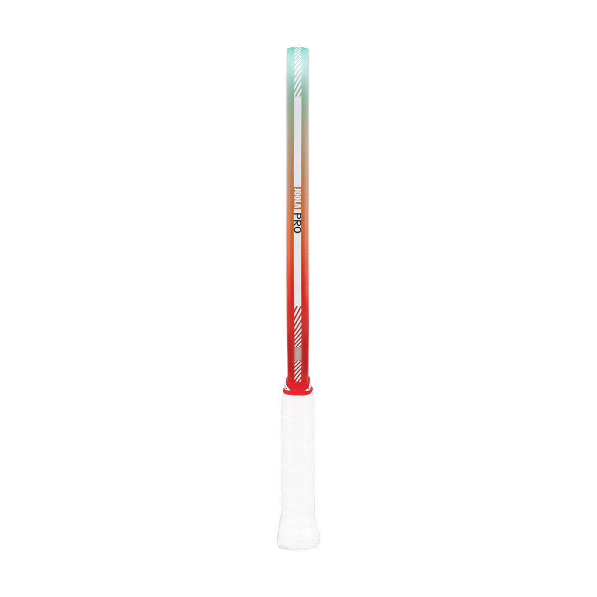 Gradient-colored JOOLA pickleball paddle edge guard with red at one end and blue at the other on a white background.