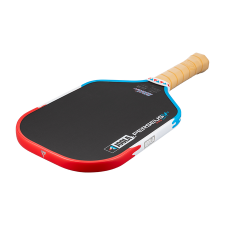 Product image of the Perseus Pro V Rally Rocket pickleball paddle, red, white and blue edge guard.