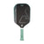 White background, white, green and black JOOLA Perseus Heat Vision pickleball paddle with green handle.