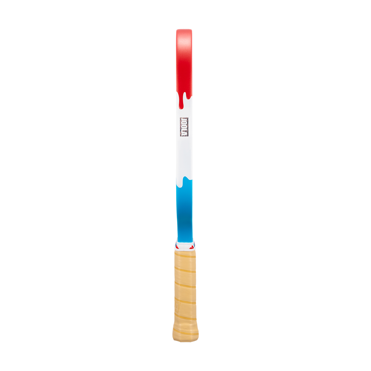 Image showing the drippy red, white and blue edge guard on the JOOLA Scorpeus Pro V Rally Rocket.