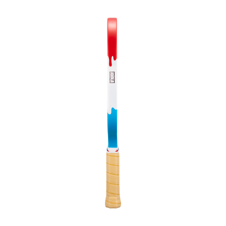 Image showing the drippy red, white and blue edge guard on the JOOLA Scorpeus Pro V Rally Rocket.
