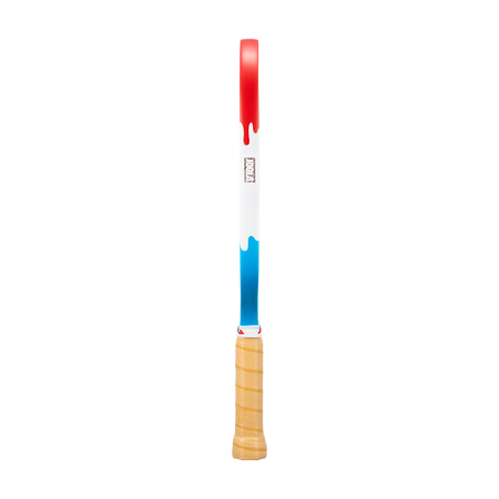 Image showing the drippy red, white and blue edge guard on the JOOLA Kosmos Pro V Rally Rocket.