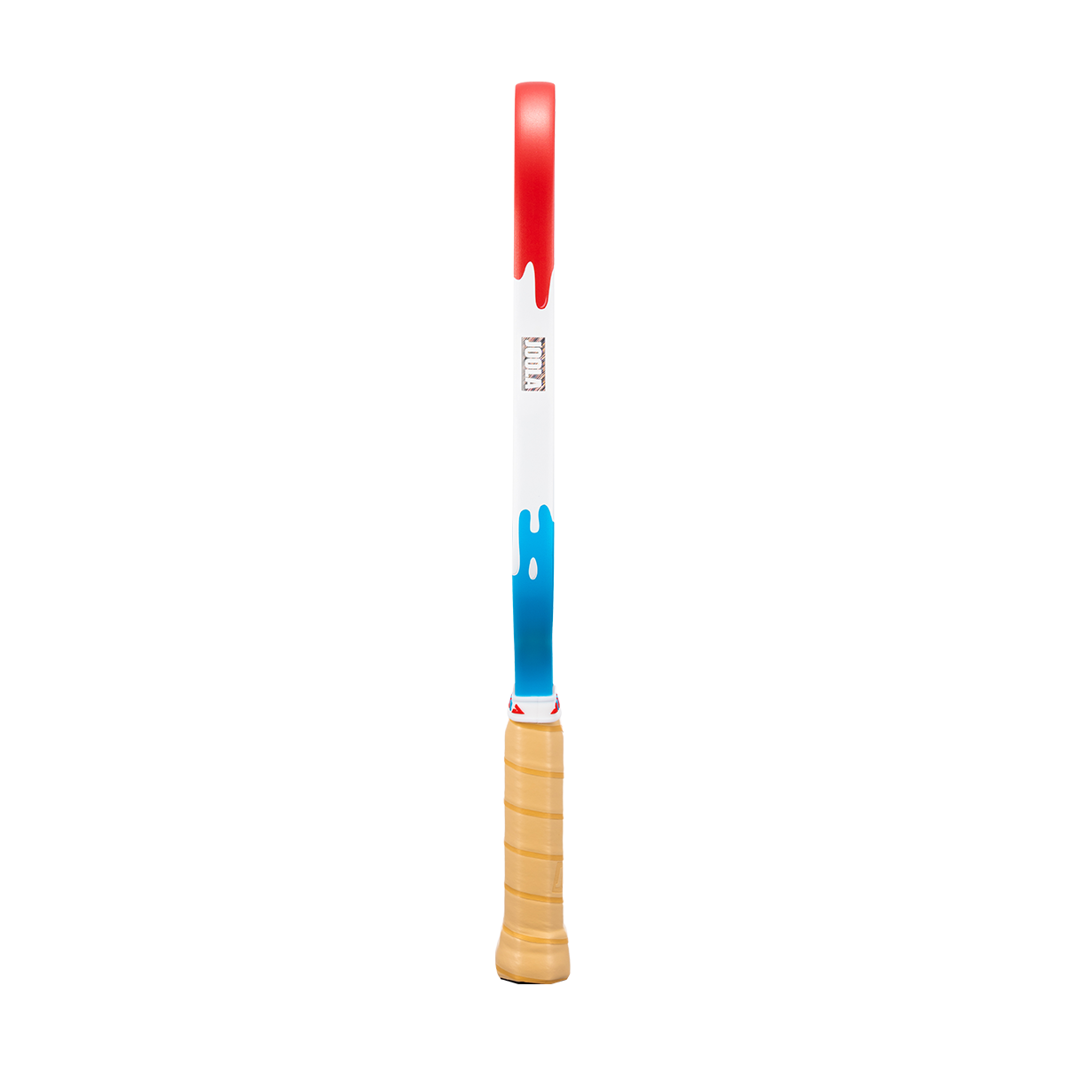 Image showing the drippy red, white and blue edge guard on the JOOLA Kosmos Pro V Rally Rocket.