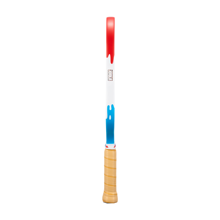 Image showing the drippy red, white and blue edge guard on the JOOLA Kosmos Pro V Rally Rocket.