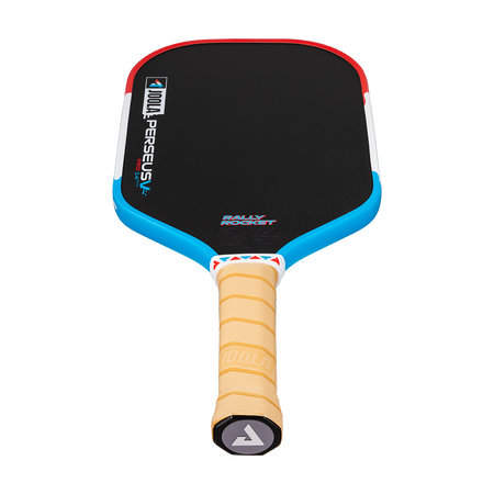 Product image of the Perseus Pro V Rally Rocket pickleball paddle, red, white and blue edge guard.