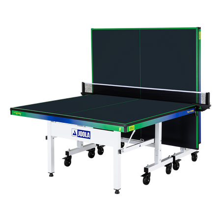 Half folded JOOLA x Hugo Calderano Tour 2500 table tennis table.