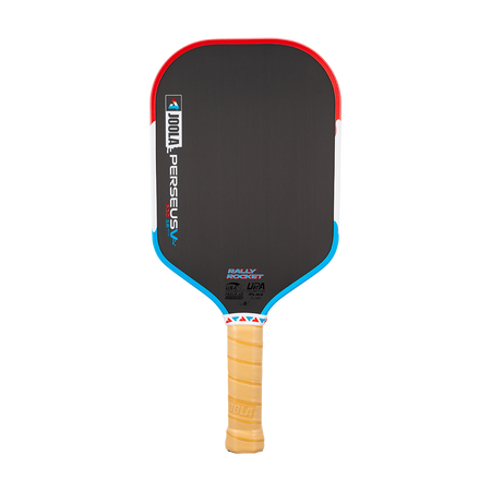 Image of the JOOLA Perseus Pro V Rally Rocket pickleball paddle, red, white and blue colorway.