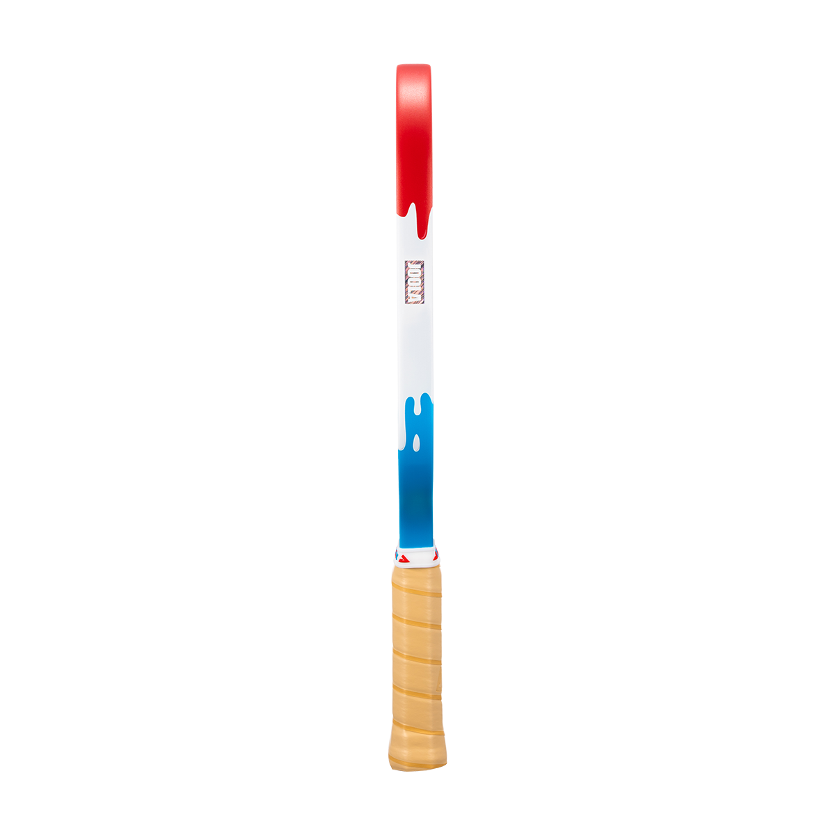 Image showing the drippy red, white and blue edge guard on the JOOLA Kosmos Pro V Rally Rocket.
