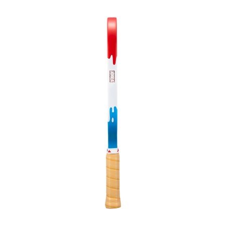 Image showing the drippy red, white and blue edge guard on the JOOLA Kosmos Pro V Rally Rocket.