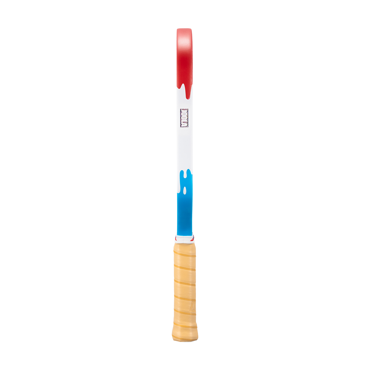 Image showing the drippy red, white and blue edge guard on the JOOLA Hyperion Pro V Rally Rocket.
