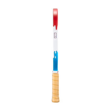 Image showing the drippy red, white and blue edge guard on the JOOLA Hyperion Pro V Rally Rocket.