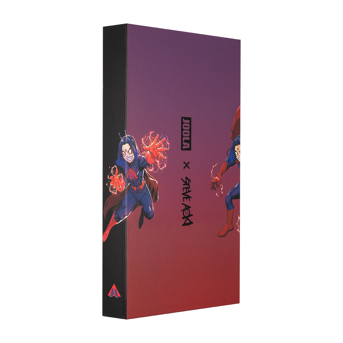White background, product image showing the JOOLA x Steve Aoki premium packaging.