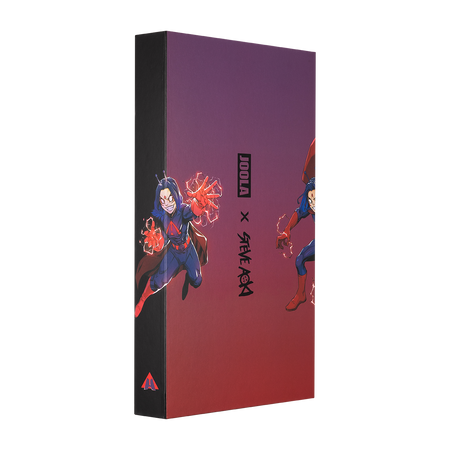 White background, product image showing the JOOLA x Steve Aoki premium packaging.